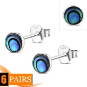 Abalone Shell Round Sterling Silver Stud Earrings, e440st